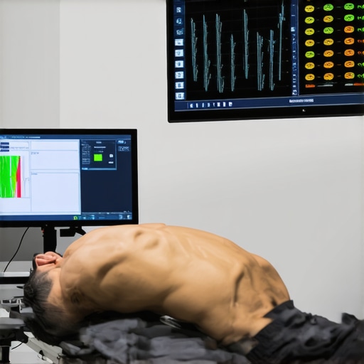 Athlete undergoing chiropractic assessment with modern technology tools