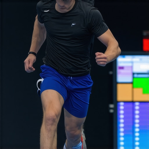 Athlete undergoing biomechanical analysis with advanced motion capture technology
