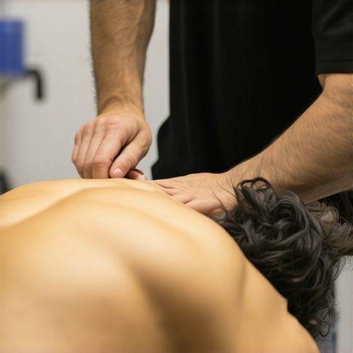Chiropractor adjusting athlete's spine during treatment