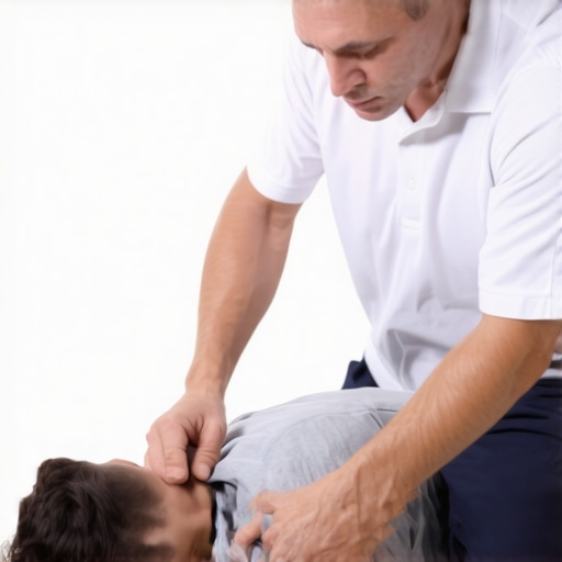 Chiropractor performing spinal adjustment on athlete in clinic