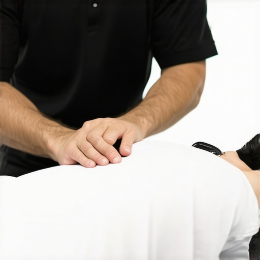 Chiropractor performing spinal adjustment on an athlete in a clinical setting.