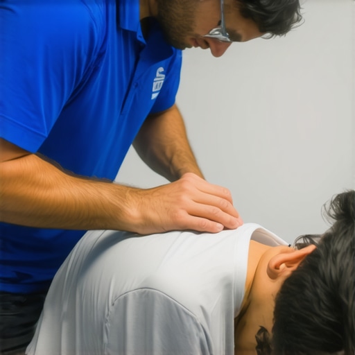 Chiropractor performing a spinal adjustment on an athlete in a clinic