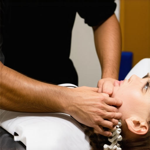 Chiropractor performing spinal adjustment on patient in clinic