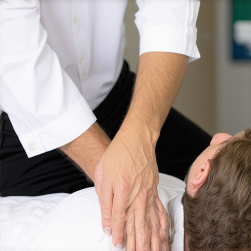 Chiropractor adjusting patient's spine during treatment