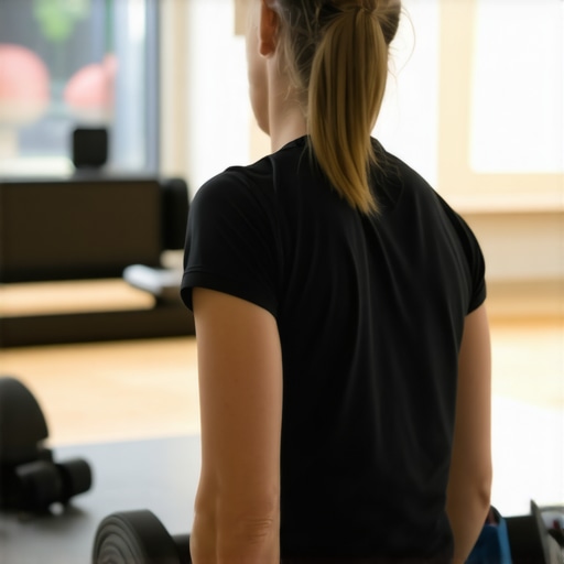 Individual using foam roller and percussion massager to maintain back health
