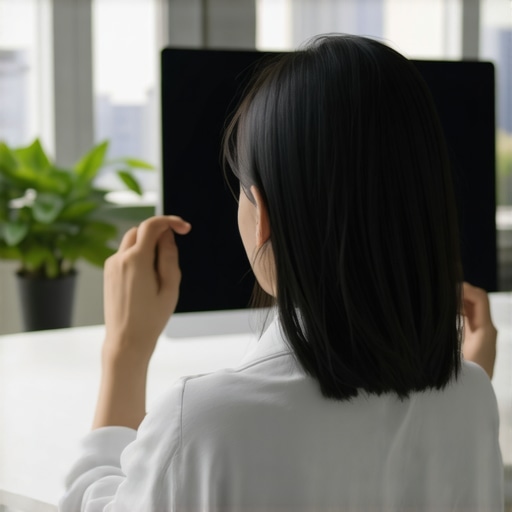 Person adjusting monitor height to promote better posture