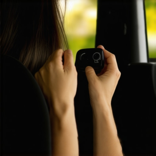 Person setting car seat and mirror at eye level for better posture during a road trip