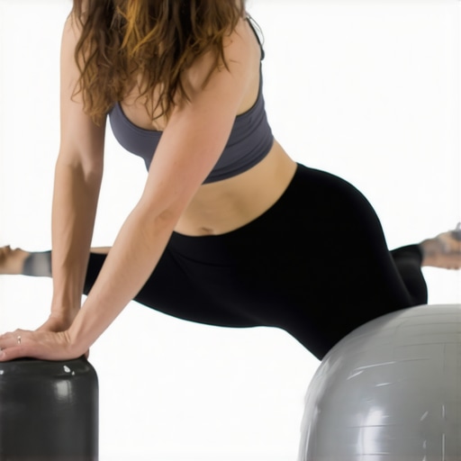 Individual performing foam rolling and stability exercises for spinal health.