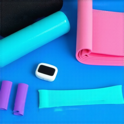 Various physical therapy tools arranged on a workout mat for back pain and sports rehab