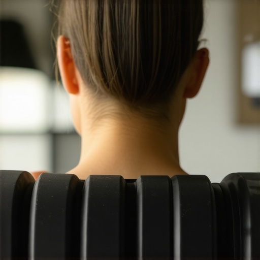 Person using a dense foam roller on their upper back during a morning mobility routine.