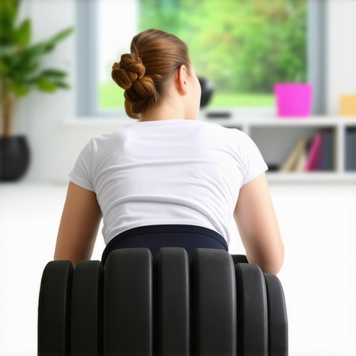 Person rolling out their back with a foam roller in a home gym.