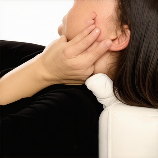 Person adjusting a supportive pillow to improve neck posture for headache relief.