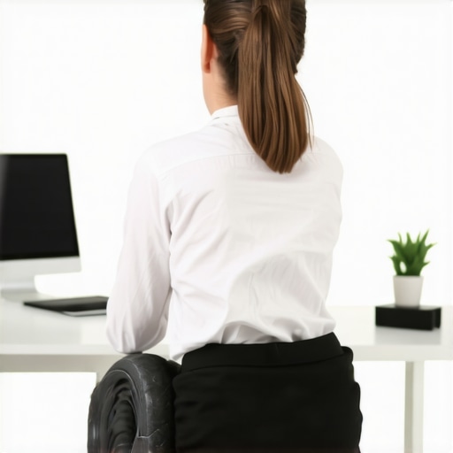 Back maintenance tools in use Person utilizing foam roller and lumbar cushion for back health