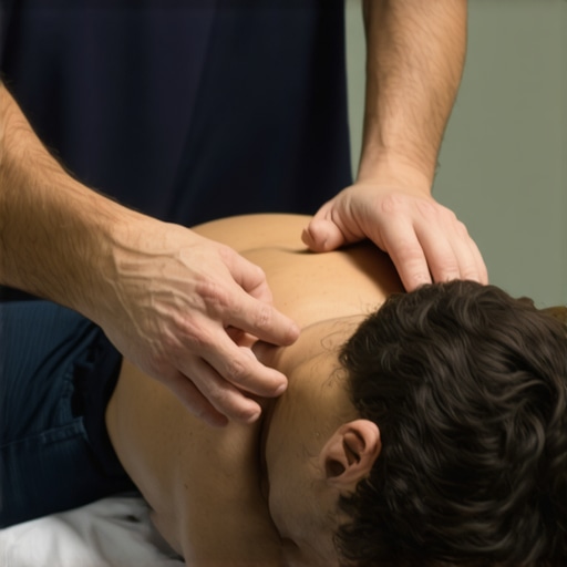 Chiropractor adjusting a patient's back with emphasis on spinal alignment and muscle health