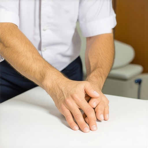 Chiropractor performing spinal adjustment on a patient in a clinical setting
