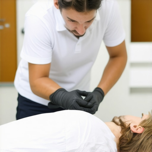Chiropractor performing spinal manipulation on patient in clinic.
