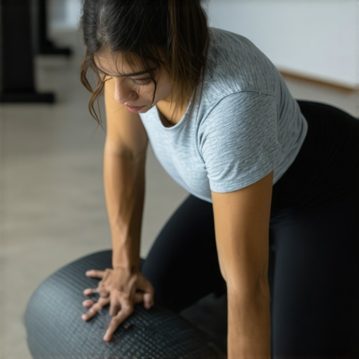 Effective Foam Rolling Technique for Back Health Person rolling out their back with a textured foam roller in a gym environment.