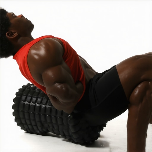 Effective Foam Rolling for Back and Hip Health Individual rolling out their lower back and hips using a foam roller in a therapy clinic.