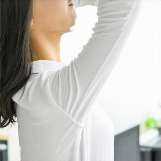 Person stretching neck muscles at a well-organized ergonomic desk in a modern office