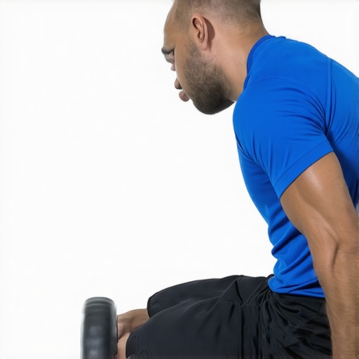 Individual performing foam rolling exercise on lower back to promote mobility and reduce tension
