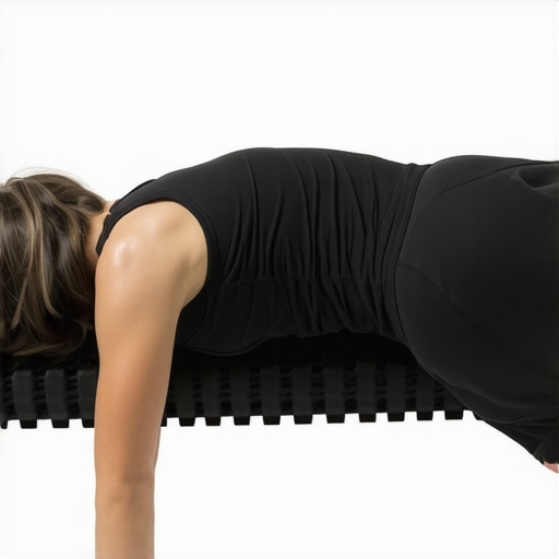 Person rolling out their back with a foam roller in a gym to maintain spinal flexibility.