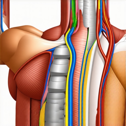 Diagram showing muscular, neural, and disc structures of the back
