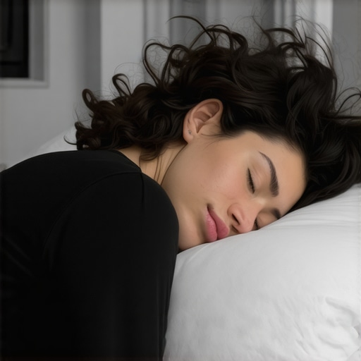 Person sleeping on back with pillow supporting neck and knees elevated, maintaining spinal alignment.