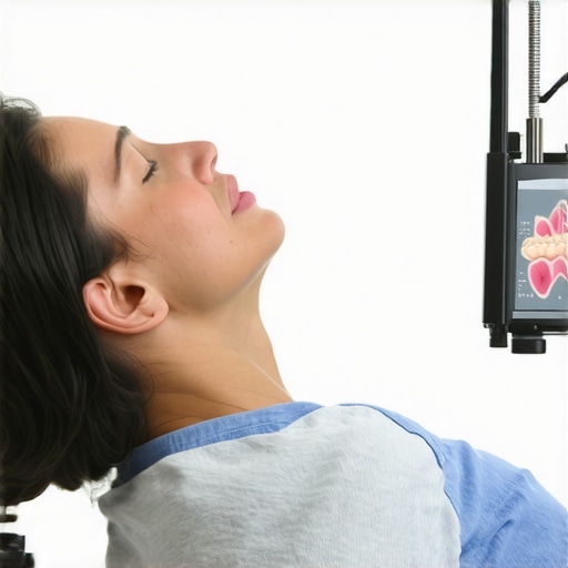 Individual practicing jaw stretching and deep breathing exercises