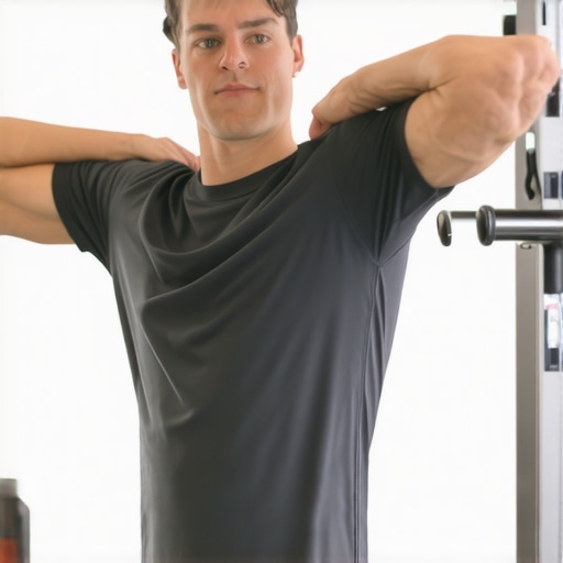 Person showing correct scapular squeeze exercise to improve shoulder mobility.