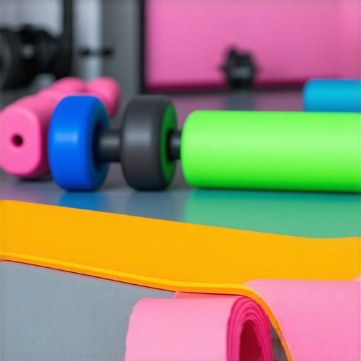 Resistance bands, foam rollers, and biofeedback devices arranged for exercise and therapy.