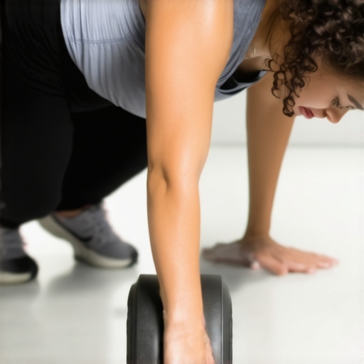 Person rolling their lower back with a foam roller in gym