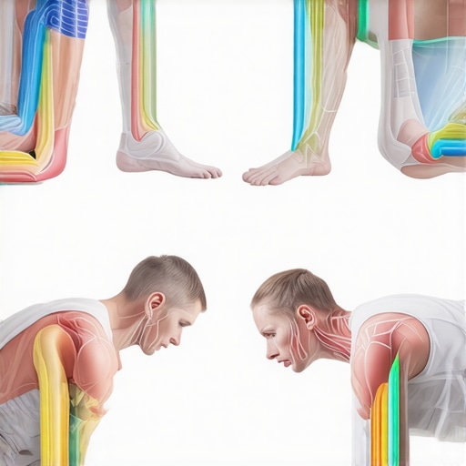 Illustration of proper body posture and misalignment correction in sports rehab