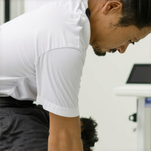 Chiropractor adjusting patient's lower back in a clinical setting.