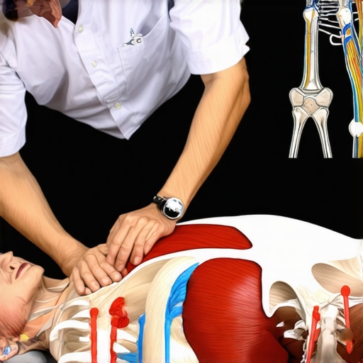 Chiropractic Adjustment with Anatomical Diagrams A chiropractor performing a spinal adjustment with anatomical illustrations in the background.