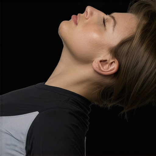 Person performing deep diaphragmatic breathing on a yoga mat with instructions nearby.