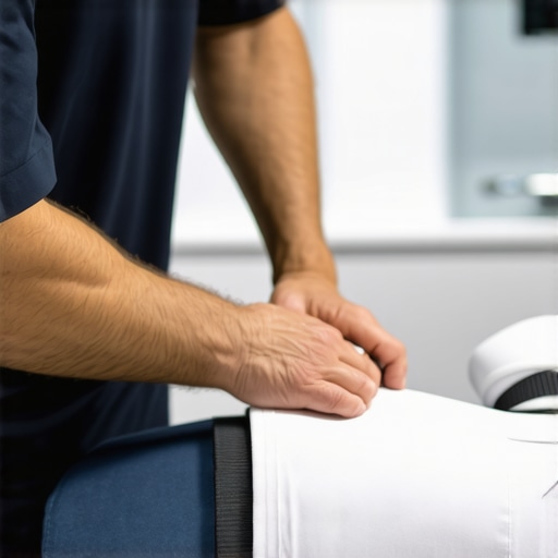 Chiropractic professional adjusting a patient's elbow in a clinic environment.