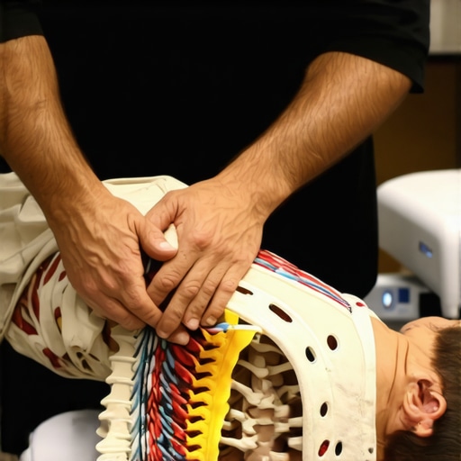 Chiropractic adjustment showing detailed spine anatomy and therapist's expertise