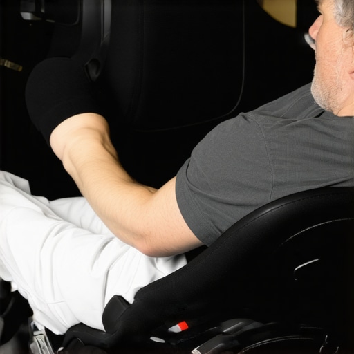Person adjusting lumbar support in car seat to promote proper driving posture.