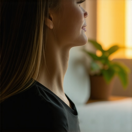 Individual doing neck stretches and jaw mobility exercises