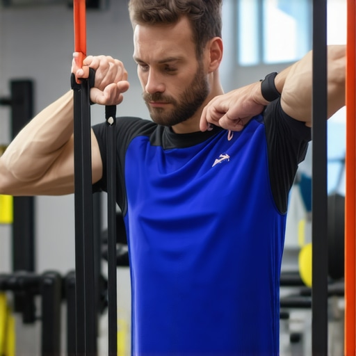 Person performing rotator cuff exercises with resistance band for shoulder stability.