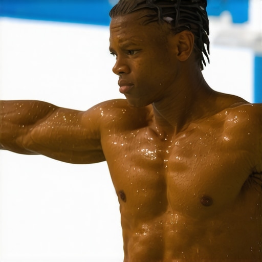 A swimmer with proper shoulder technique during training