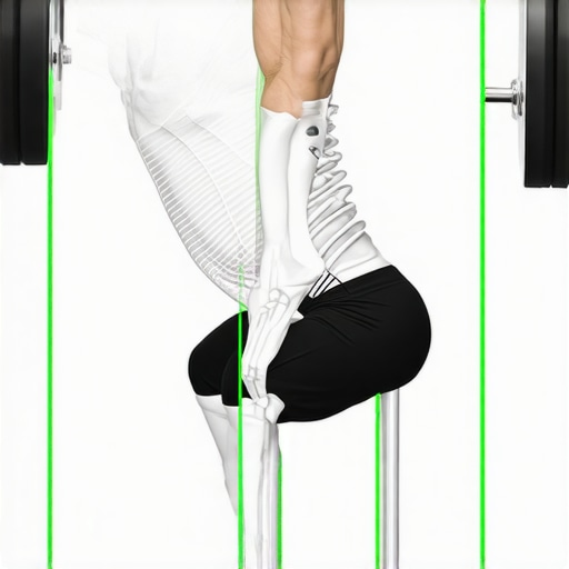 Clinical diagram showing torso tilt and spinal stability for long-limbed weightlifters.
