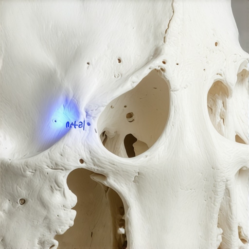 3D diagram of the C1 vertebra showing its position at the base of the skull for migraine relief.