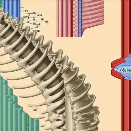 Diagram illustrating thoracic spine and rib cage mechanics affecting the shoulder blade.
