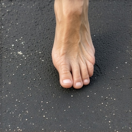 Big Toe Engagement in Minimalist Footwear A person wearing wide-toe-box shoes demonstrating proper foot engagement for spinal stability.