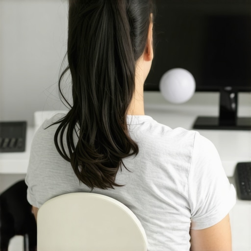 Biofeedback Tools for Spinal Health A person using a posture sensor and lacrosse ball for back pain maintenance.