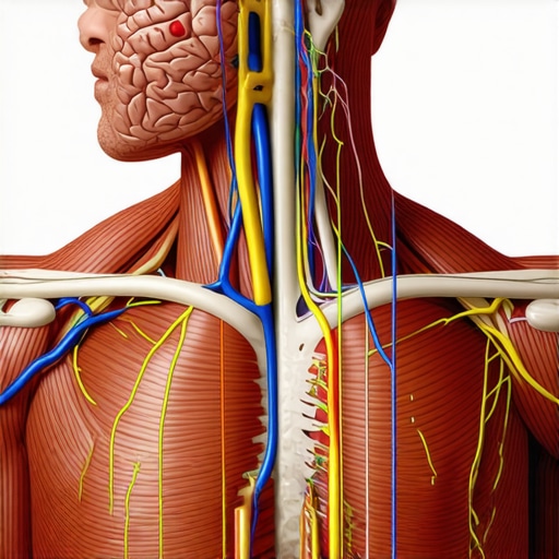 Diagram of nervous system causing muscle guarding in the neck and shoulders