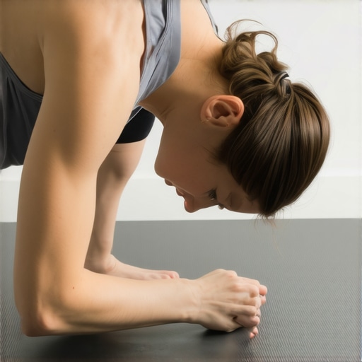 A person lying down on a mat with a yoga block supporting the base of the skull for neck alignment.