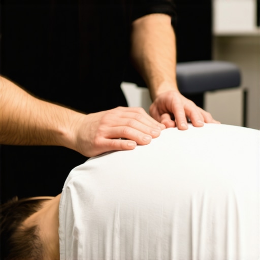 Chiropractic adjustment for athletic performance A chiropractor performing a spinal adjustment on a sports patient to enhance performance and recovery.