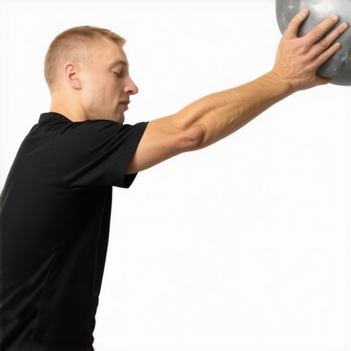 A person demonstrating the safe way to use a lacrosse ball for thoracic mobility while avoiding the lower back.